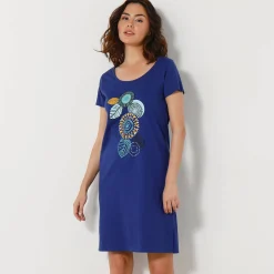 Nachthemd<Blancheporte Kort nachthemd met korte mouwen en rozettenmotief felblauw