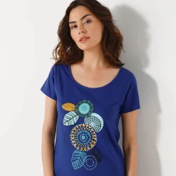 Nachthemd<Blancheporte Kort nachthemd met korte mouwen en rozettenmotief felblauw