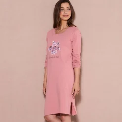 Nachthemd<Blancheporte Kort nachthemd met lange mouwen roze