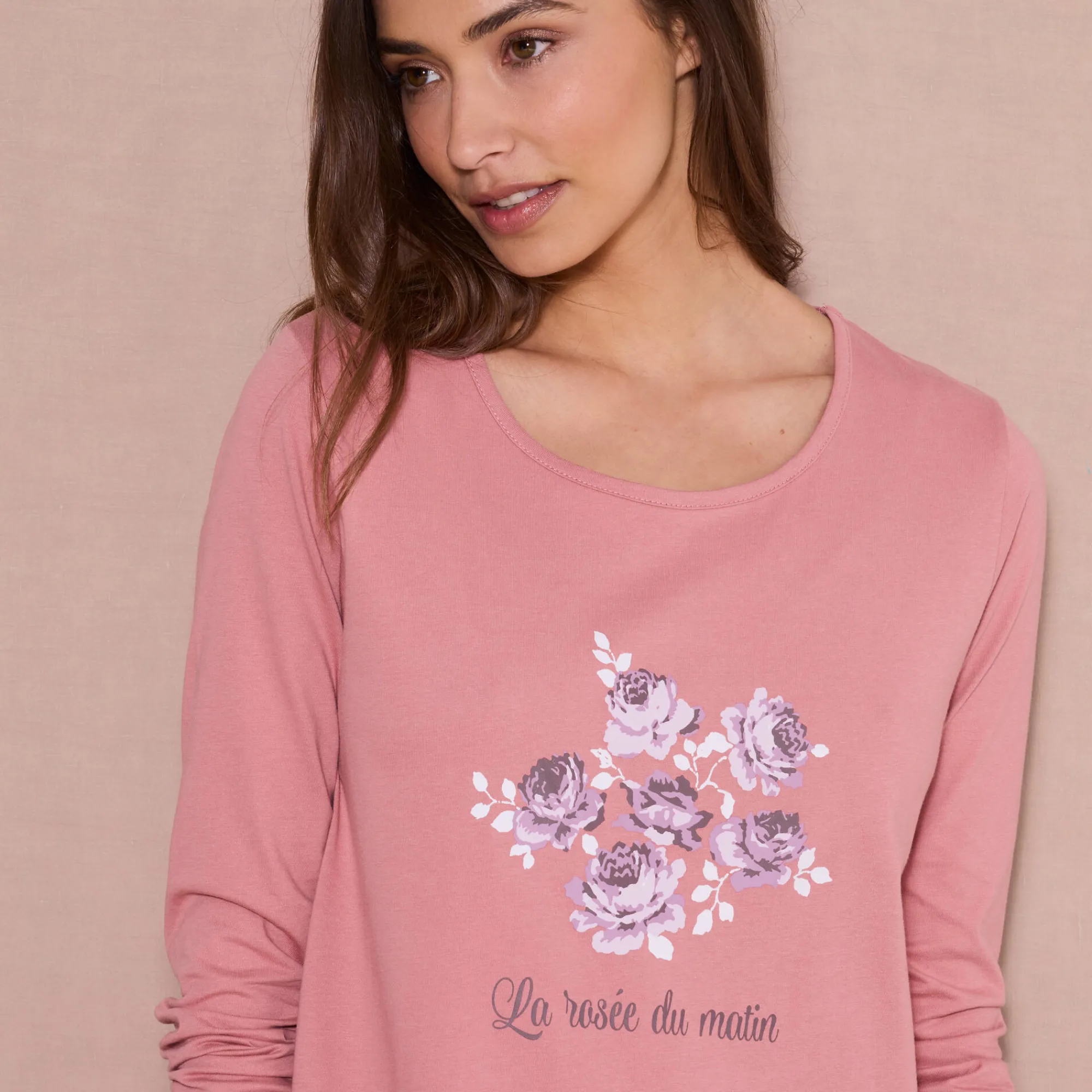 Nachthemd<Blancheporte Kort nachthemd met lange mouwen roze