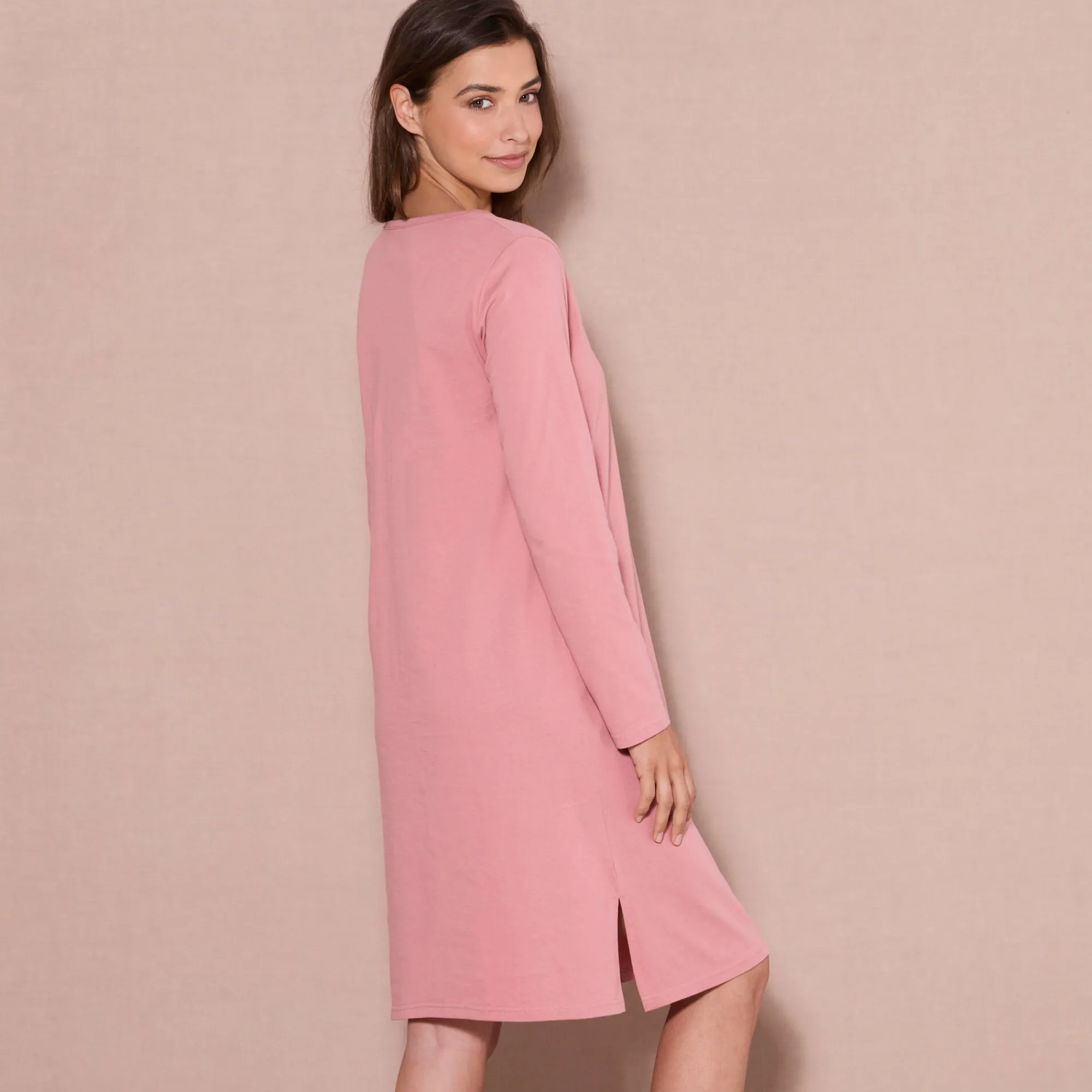 Nachthemd<Blancheporte Kort nachthemd met lange mouwen roze