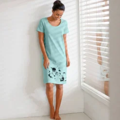 Nachthemd<Blancheporte Kort nachthemd met poesprint - set van 2 celadon / blauw