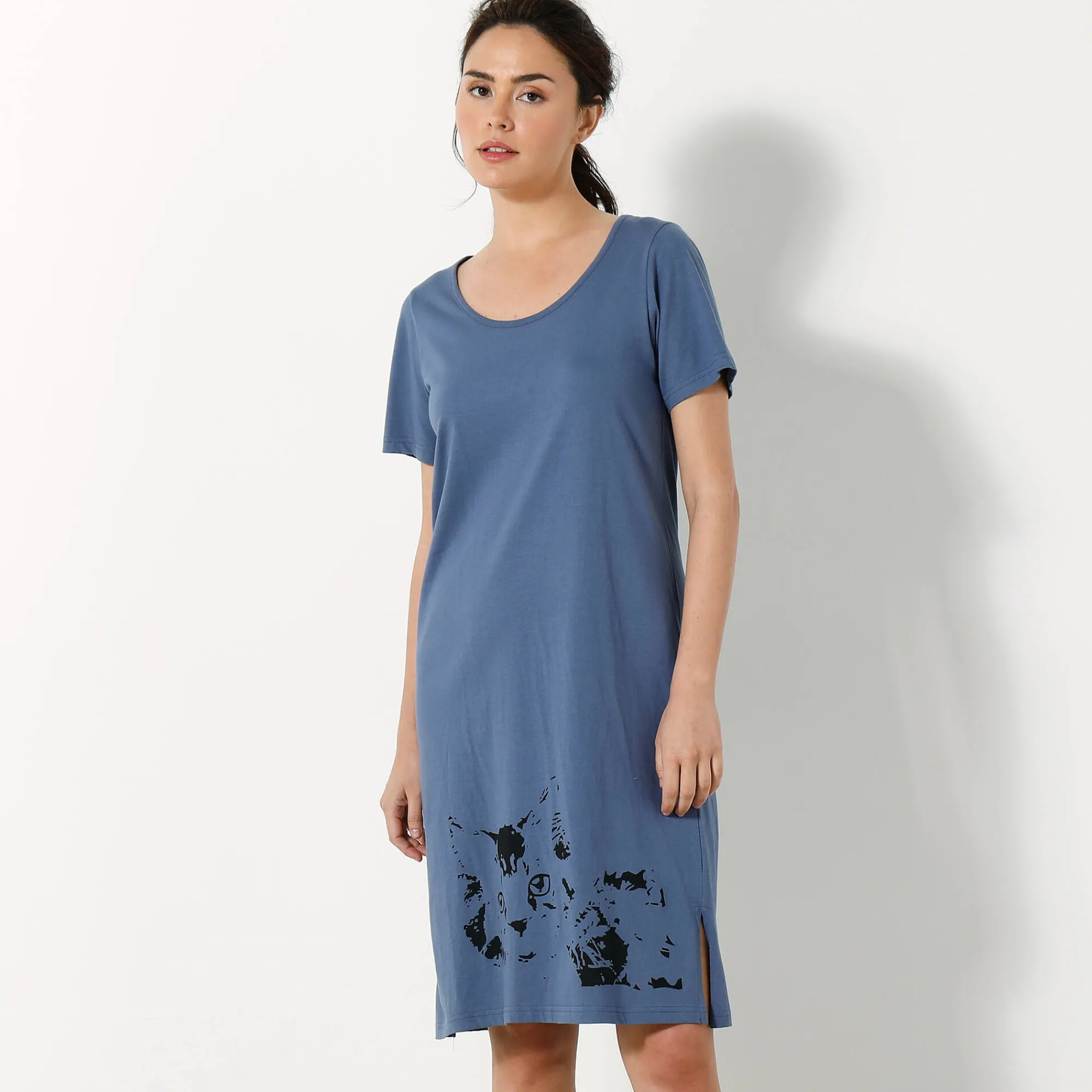 Nachthemd<Blancheporte Kort nachthemd met poesprint - set van 2 celadon / blauw