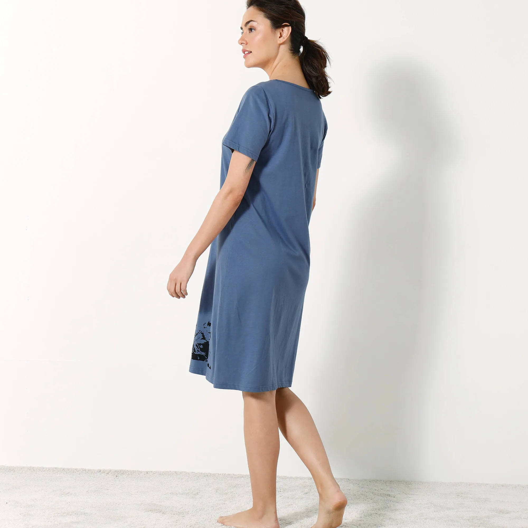 Nachthemd<Blancheporte Kort nachthemd met poesprint - set van 2 celadon / blauw