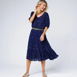 Rok<Blancheporte Korte fronsrok met goudkleurige print marine / goudkleurig