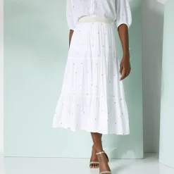 Rok|Jurk<Blancheporte Korte fronsrok met goudkleurige print wit / goudkleurig