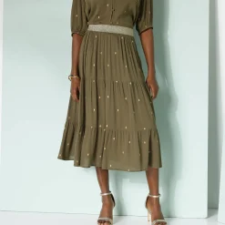 Rok<Blancheporte Korte fronsrok met goudkleurige print kaki / goudkleurig