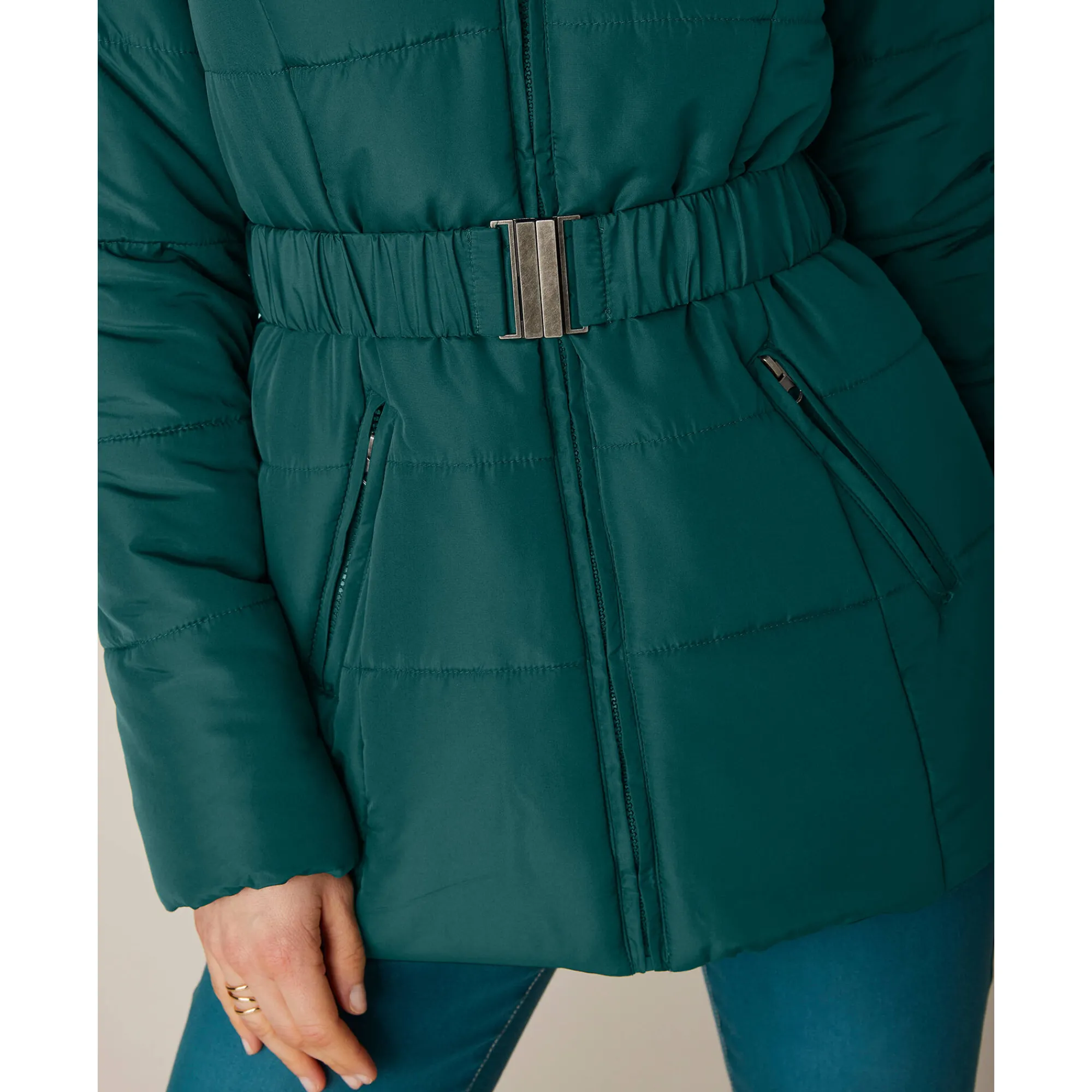 Parka En Donsjas<Colors&Co Korte gewatteerde jas met ceintuur dennengroen