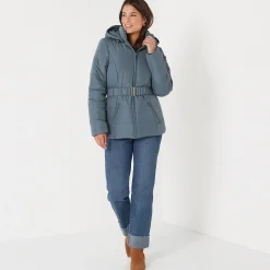 Parka En Donsjas<Colors&Co Korte gewatteerde jas met ceintuur blauwgrijs