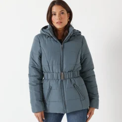 Parka En Donsjas<Colors&Co Korte gewatteerde jas met ceintuur blauwgrijs