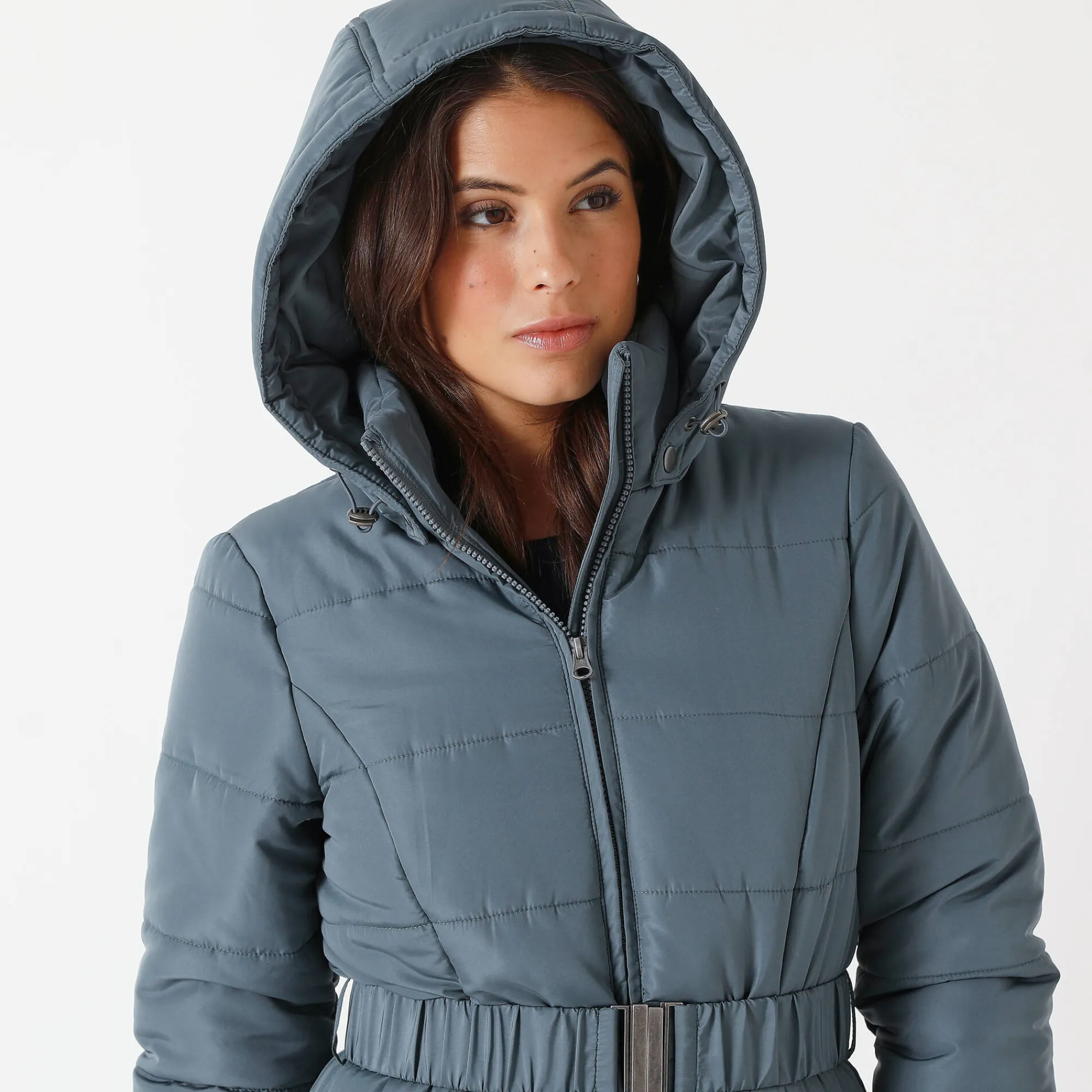 Parka En Donsjas<Colors&Co Korte gewatteerde jas met ceintuur blauwgrijs