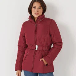 Parka En Donsjas<Colors&Co Korte gewatteerde jas met ceintuur donkerrood
