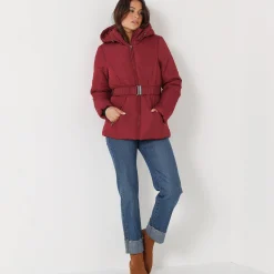 Parka En Donsjas<Colors&Co Korte gewatteerde jas met ceintuur donkerrood