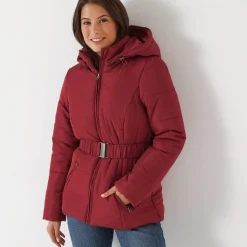 Parka En Donsjas<Colors&Co Korte gewatteerde jas met ceintuur donkerrood
