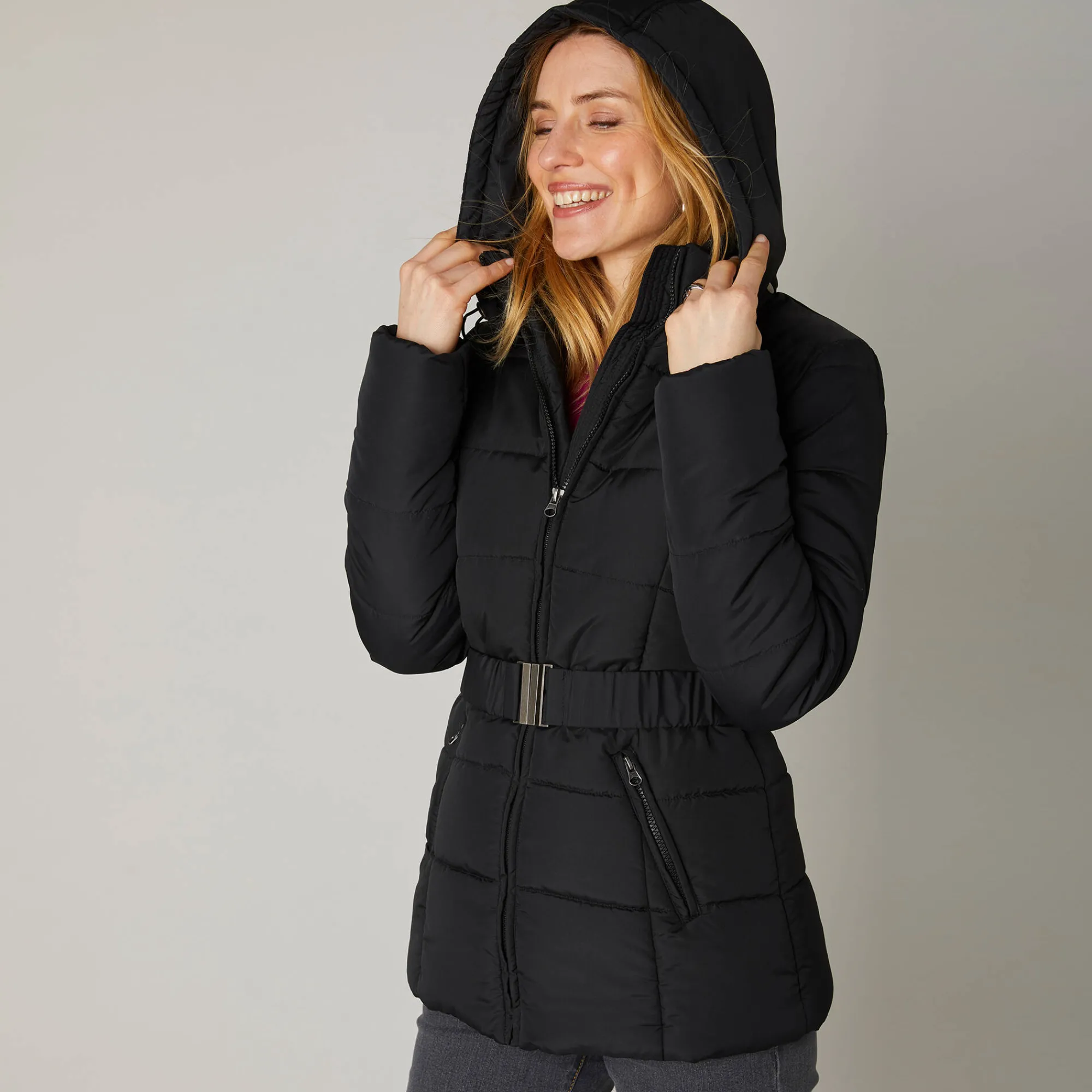Parka En Donsjas<Colors&Co Korte gewatteerde jas met ceintuur zwart