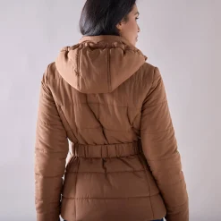 Parka En Donsjas<Colors&Co Korte gewatteerde jas met ceintuur karamel
