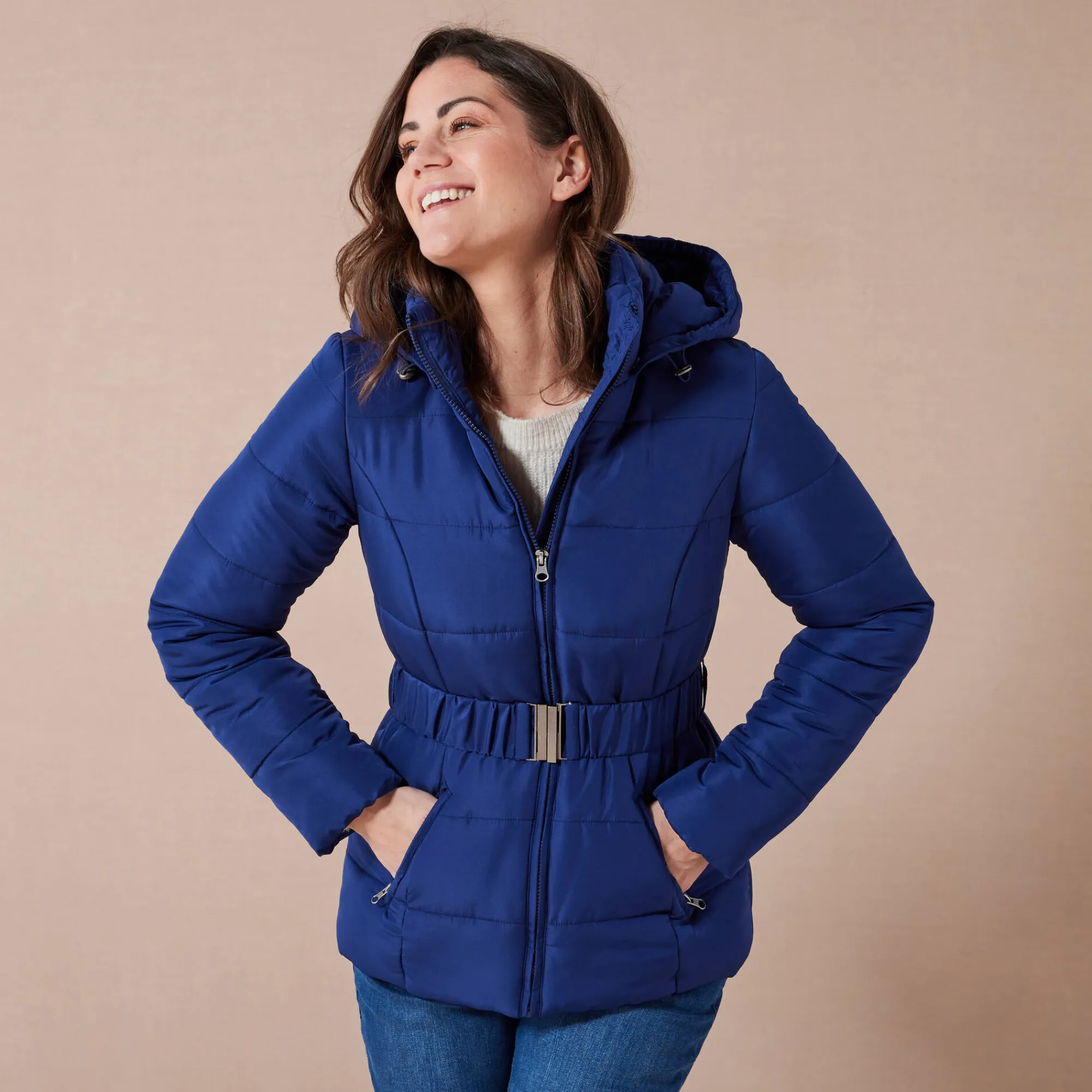 Parka En Donsjas<Colors&Co Korte gewatteerde jas met ceintuur inktblauw