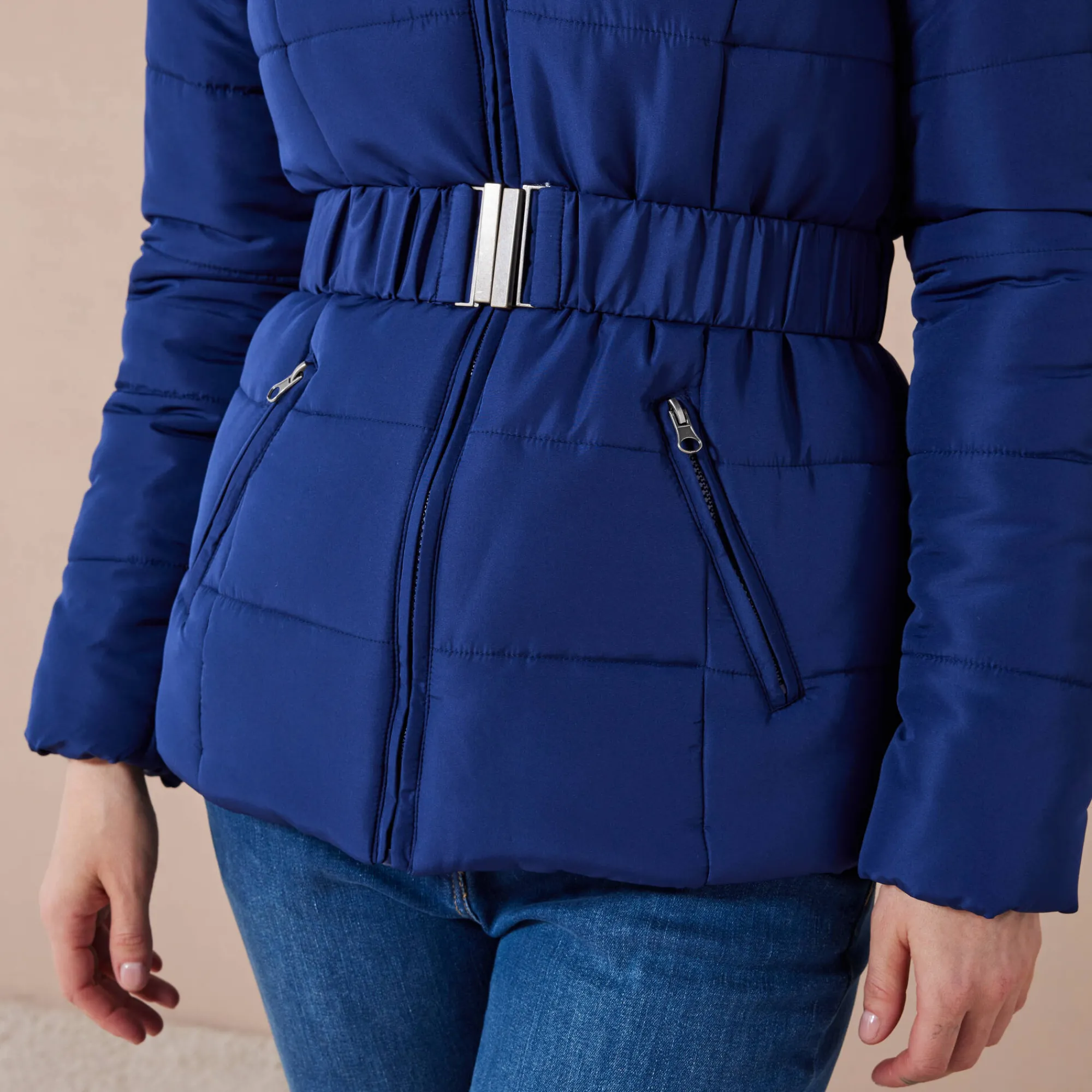 Parka En Donsjas<Colors&Co Korte gewatteerde jas met ceintuur inktblauw