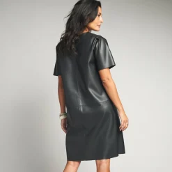 Feestoutfits Dames|Jurk<Lora Zellini Korte jurk met A-lijn, leeraspect zwart
