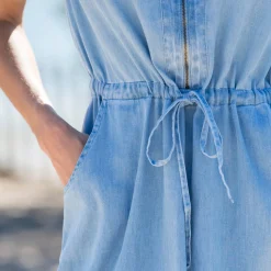 Jurk<Blancheporte Korte jurk met ritskraag, licht denim bleached