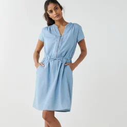 Jurk<Blancheporte Korte jurk met ritskraag, licht denim bleached