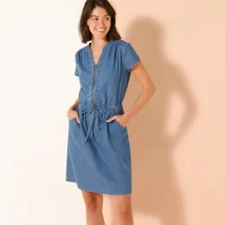 Jurk<Blancheporte Korte jurk met ritskraag, licht denim stone
