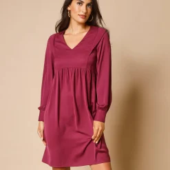 Feestoutfits Dames|Jurk<Blancheporte Korte jurk met stroken aan de schouders, effen crêpe bordeaux