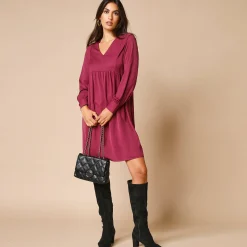 Feestoutfits Dames|Jurk<Blancheporte Korte jurk met stroken aan de schouders, effen crêpe bordeaux