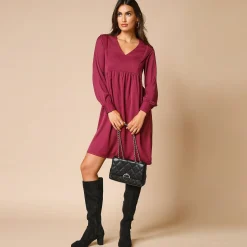 Feestoutfits Dames|Jurk<Blancheporte Korte jurk met stroken aan de schouders, effen crêpe bordeaux