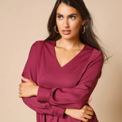 Feestoutfits Dames|Jurk<Blancheporte Korte jurk met stroken aan de schouders, effen crêpe bordeaux