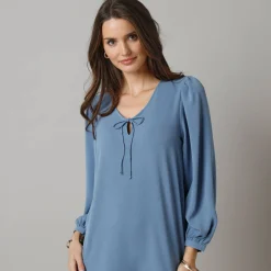 Jurk<Lora Zellini Korte jurk met strook en striklintjes, crêpe blauw