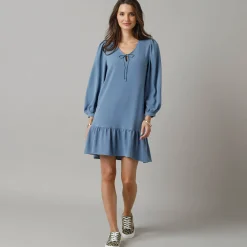 Jurk<Lora Zellini Korte jurk met strook en striklintjes, crêpe blauw