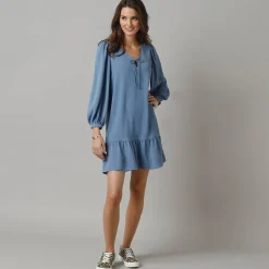 Jurk<Lora Zellini Korte jurk met strook en striklintjes, crêpe blauw