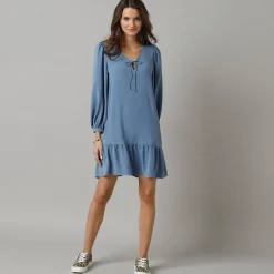 Jurk<Lora Zellini Korte jurk met strook en striklintjes, crêpe blauw