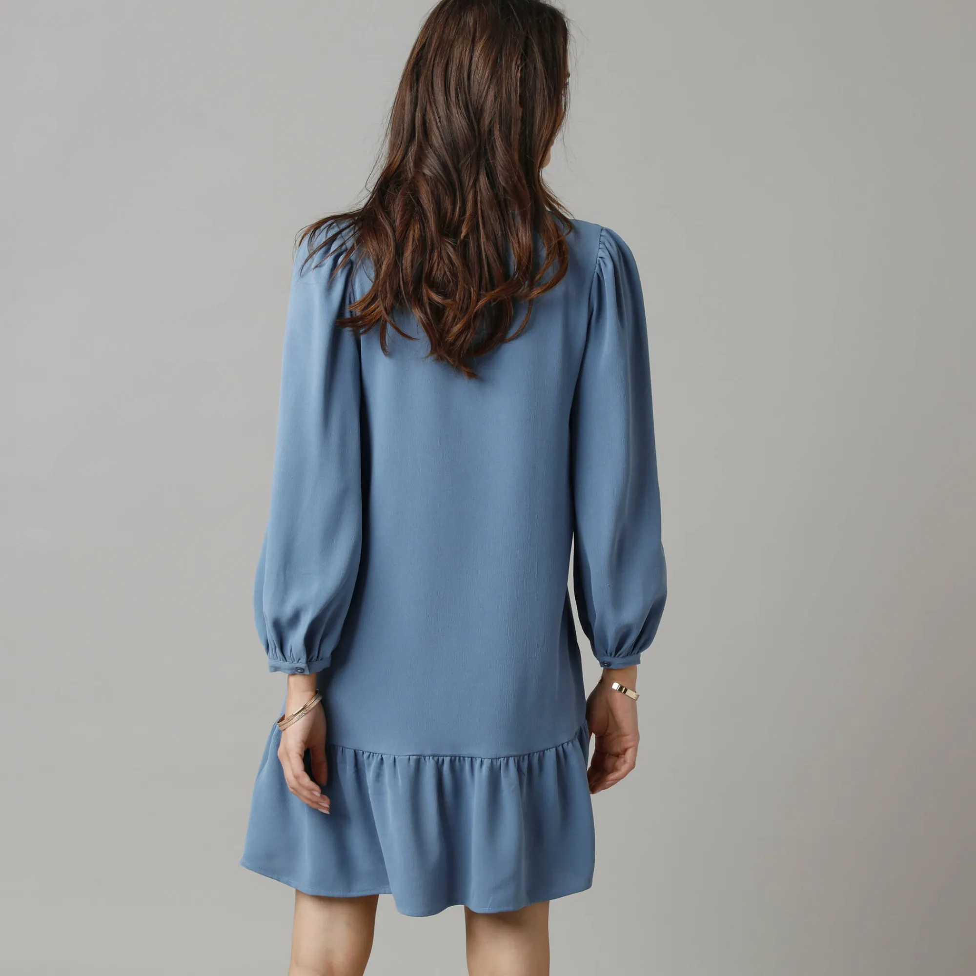 Jurk<Lora Zellini Korte jurk met strook en striklintjes, crêpe blauw
