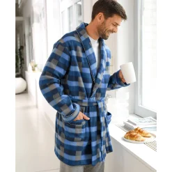 Pyjama En Kamerjas<Blancheporte Korte kamerjas in fleecetricot blauw geruit