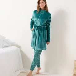 Peignoir En Kamerjas<Blancheporte Korte kamerjas in velours met ritssluiting celadon