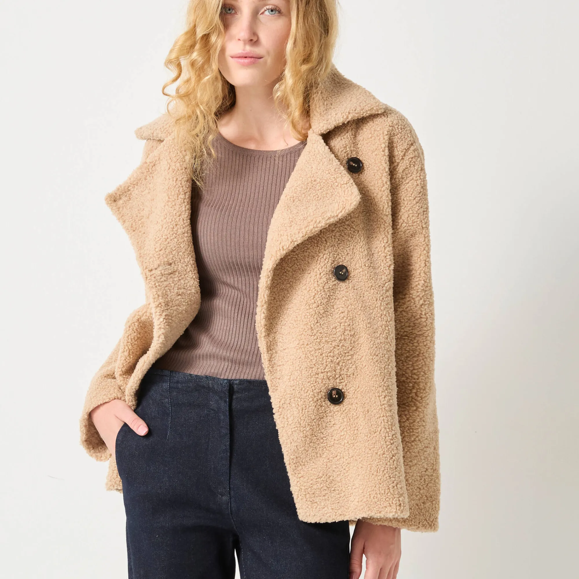 Jas En Mantel<Blancheporte Korte mantel in lusjestricot met reverskraag beige