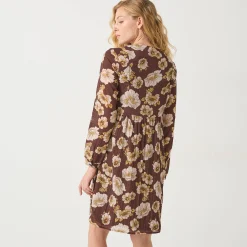 Jurk<Blancheporte Korte textuurjurk met bloemenprint chocolade