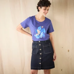 Rok<Blancheporte Korte, uitlopende jeansrok met knopen raw