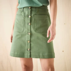 Rok<Blancheporte Korte, uitlopende rok met knopen kaki