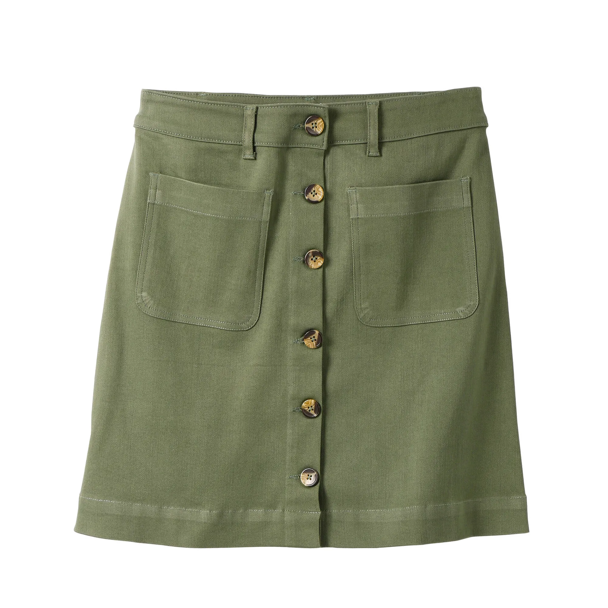 Rok<Blancheporte Korte, uitlopende rok met knopen kaki