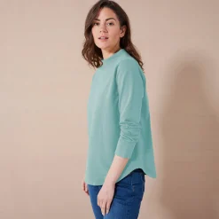 T-Shirt En Topje<Blancheporte Koudewerend T-shirt in molton met opstaande kraag celadonblauw