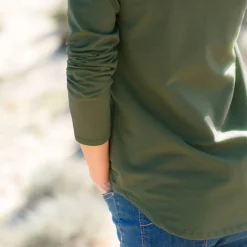 T-Shirt En Topje<Blancheporte Koudewerend T-shirt in molton met ronde hals olijfgroen
