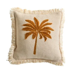 Kussen<Blancheporte Kussen met geborduurd palmboommotief naturel