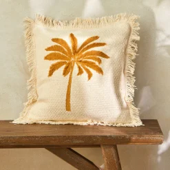 Kussen<Blancheporte Kussen met geborduurd palmboommotief naturel