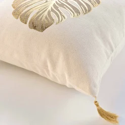 Kussen<Blancheporte Kussen met gouden bladprint ecru / goudkleurig
