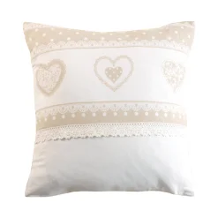 Kussen<Blancheporte Kussen met hartjesprint wit / taupe