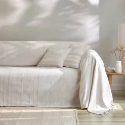 Kussenhoes<Blancheporte Kussenhoes in effen katoen met artisanaal weefsel - set van 2 ecru
