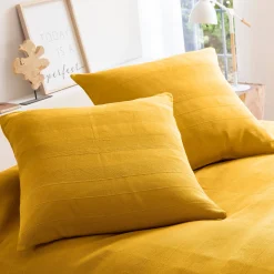 Kussenhoes<Blancheporte Kussenhoes in effen katoen met artisanaal weefsel - set van 2 kerrie